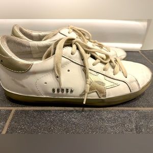 Women's size 7 Golden Goose Super-Star with silver sparkle foxing